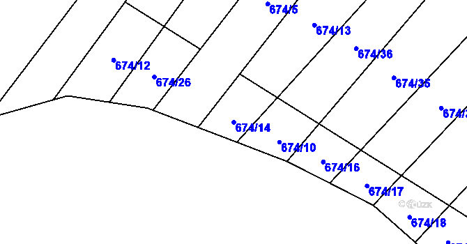 Parcela st. 674/14 v KÚ Okrouhlá u Boskovic, Katastrální mapa