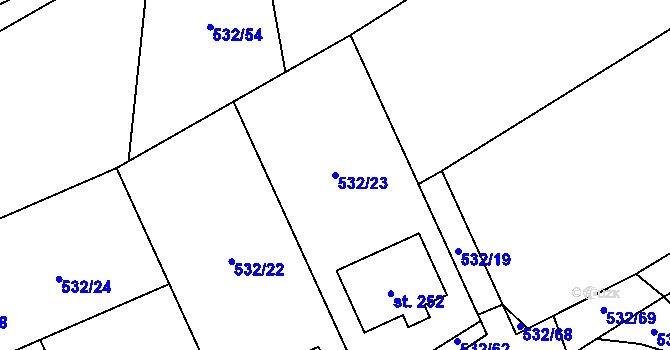 Parcela st. 532/23 v KÚ Okrouhlá u Boskovic, Katastrální mapa