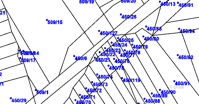 Parcela st. 450/22 v KÚ Okrouhlá u Boskovic, Katastrální mapa