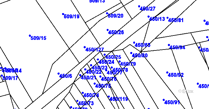 Parcela st. 450/25 v KÚ Okrouhlá u Boskovic, Katastrální mapa