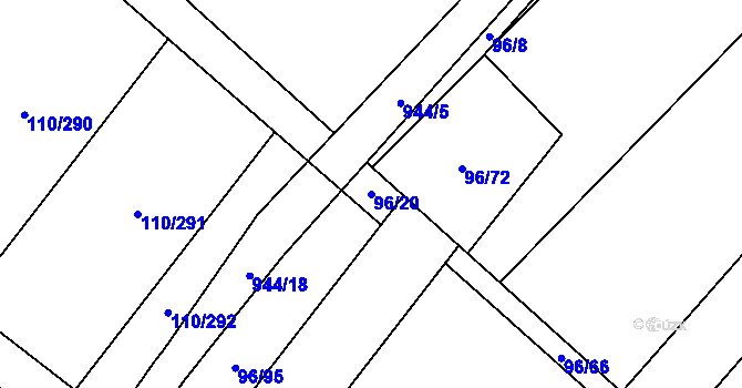Parcela st. 96/20 v KÚ Okrouhlá u Boskovic, Katastrální mapa