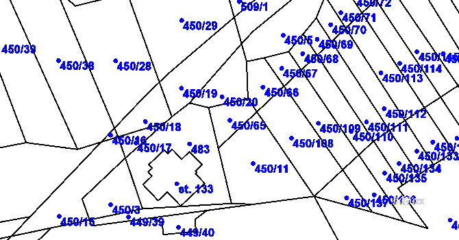 Parcela st. 450/65 v KÚ Okrouhlá u Boskovic, Katastrální mapa