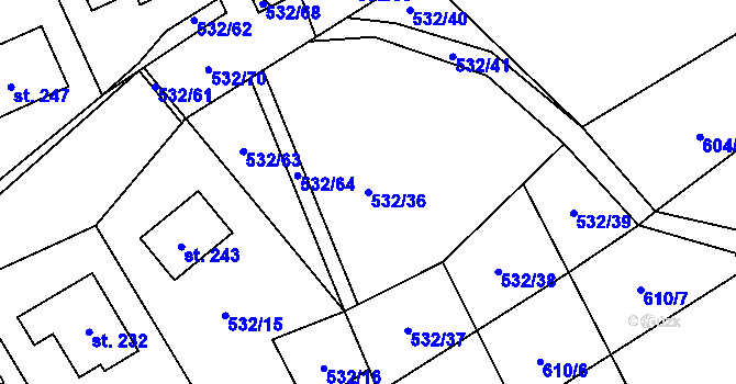 Parcela st. 532/36 v KÚ Okrouhlá u Boskovic, Katastrální mapa
