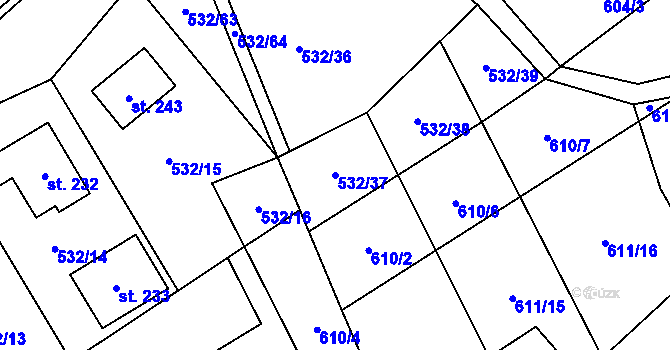 Parcela st. 532/37 v KÚ Okrouhlá u Boskovic, Katastrální mapa