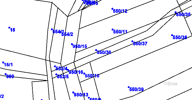 Parcela st. 550/36 v KÚ Okrouhlá u Boskovic, Katastrální mapa