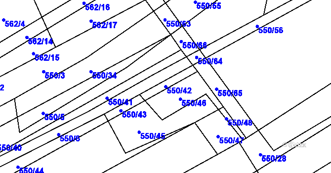 Parcela st. 550/42 v KÚ Okrouhlá u Boskovic, Katastrální mapa