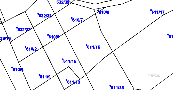Parcela st. 611/16 v KÚ Okrouhlá u Boskovic, Katastrální mapa