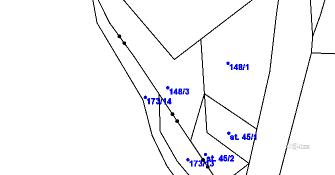 Parcela st. 148/3 v KÚ Dlouhé Hradiště, Katastrální mapa