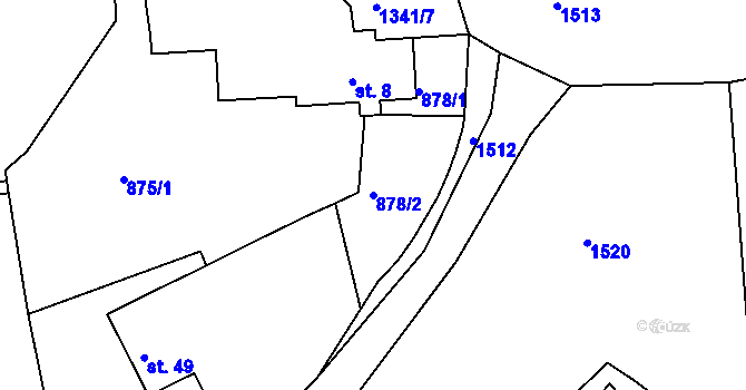 Parcela st. 878/2 v KÚ Dlouhé Hradiště, Katastrální mapa