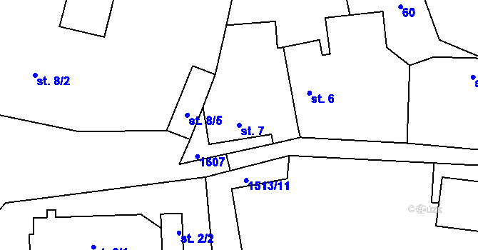 Parcela st. 7 v KÚ Okrouhlé Hradiště, Katastrální mapa