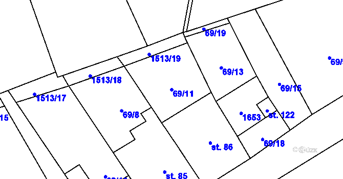 Parcela st. 69/11 v KÚ Okrouhlé Hradiště, Katastrální mapa
