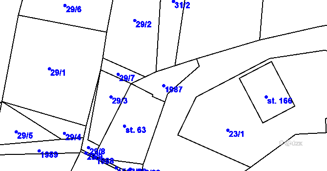 Parcela st. 1987 v KÚ Okrouhlé Hradiště, Katastrální mapa
