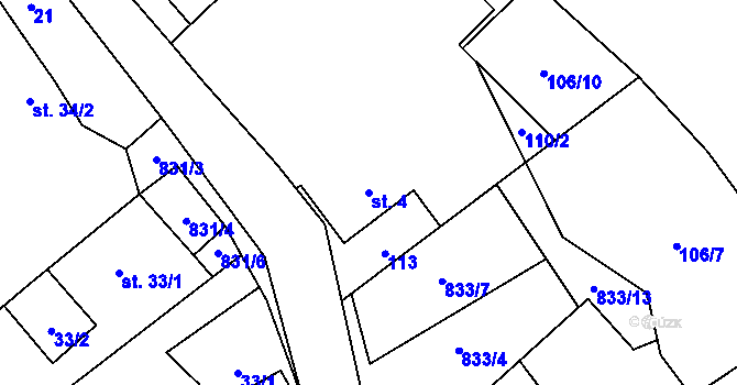 Parcela st. 4 v KÚ Babice u Okrouhlice, Katastrální mapa