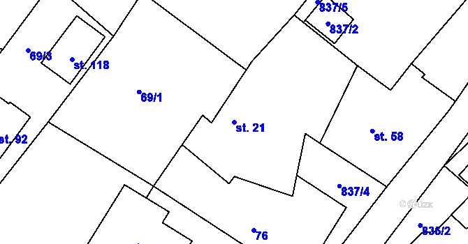 Parcela st. 21 v KÚ Babice u Okrouhlice, Katastrální mapa