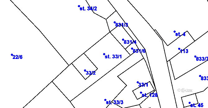 Parcela st. 33/1 v KÚ Babice u Okrouhlice, Katastrální mapa