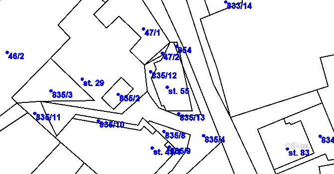 Parcela st. 55 v KÚ Babice u Okrouhlice, Katastrální mapa