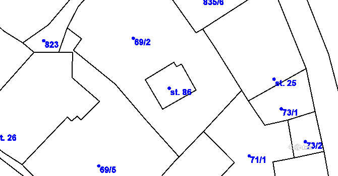Parcela st. 86 v KÚ Babice u Okrouhlice, Katastrální mapa
