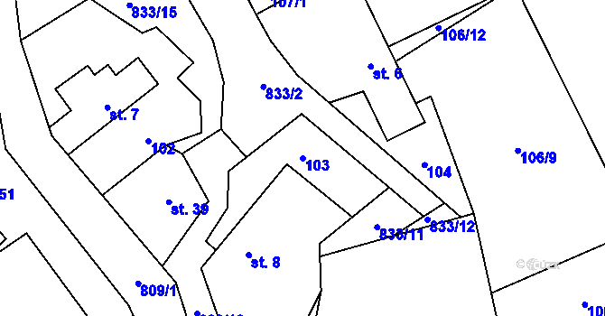 Parcela st. 103 v KÚ Babice u Okrouhlice, Katastrální mapa
