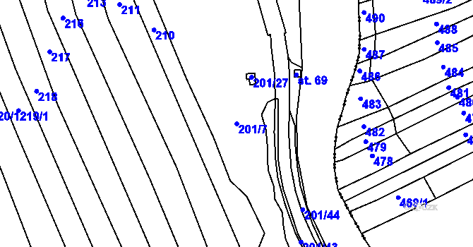 Parcela st. 201/7 v KÚ Babice u Okrouhlice, Katastrální mapa