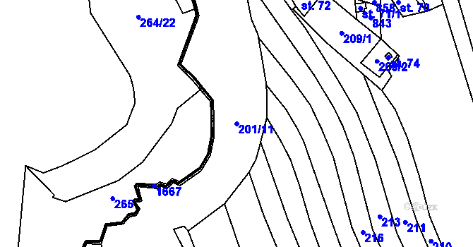 Parcela st. 201/11 v KÚ Babice u Okrouhlice, Katastrální mapa
