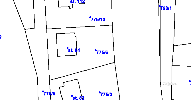 Parcela st. 775/6 v KÚ Babice u Okrouhlice, Katastrální mapa