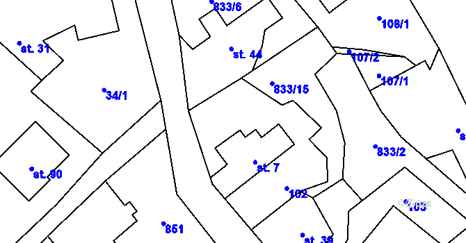 Parcela st. 833/5 v KÚ Babice u Okrouhlice, Katastrální mapa