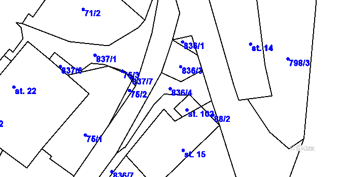 Parcela st. 836/4 v KÚ Babice u Okrouhlice, Katastrální mapa