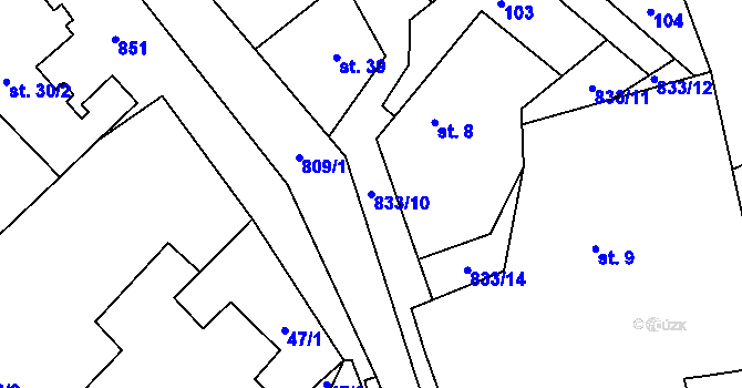 Parcela st. 833/10 v KÚ Babice u Okrouhlice, Katastrální mapa