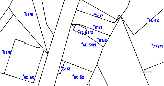 Parcela st. 51/1 v KÚ Babice u Okrouhlice, Katastrální mapa