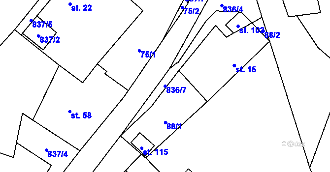 Parcela st. 836/7 v KÚ Babice u Okrouhlice, Katastrální mapa