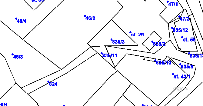 Parcela st. 835/11 v KÚ Babice u Okrouhlice, Katastrální mapa