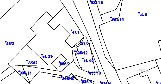 Parcela st. 47/2 v KÚ Babice u Okrouhlice, Katastrální mapa
