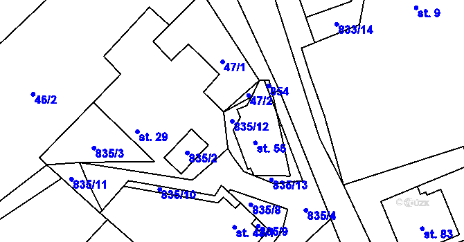 Parcela st. 835/12 v KÚ Babice u Okrouhlice, Katastrální mapa