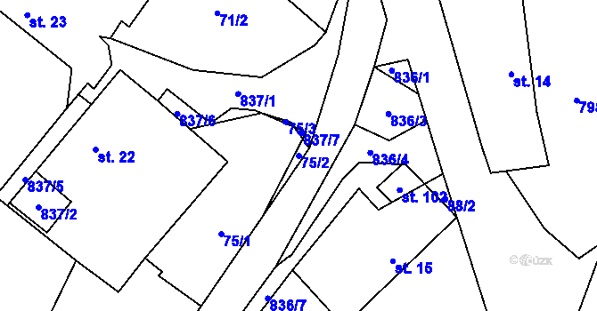 Parcela st. 75/2 v KÚ Babice u Okrouhlice, Katastrální mapa
