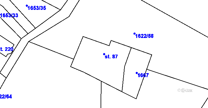 Parcela st. 87 v KÚ Chlístov u Okrouhlice, Katastrální mapa
