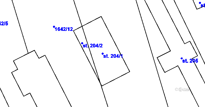 Parcela st. 204/1 v KÚ Chlístov u Okrouhlice, Katastrální mapa