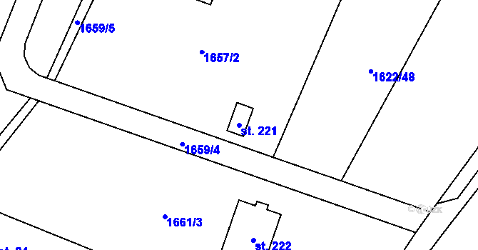 Parcela st. 221 v KÚ Chlístov u Okrouhlice, Katastrální mapa