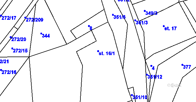 Parcela st. 16/1 v KÚ Okrouhlice, Katastrální mapa
