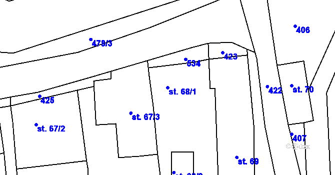 Parcela st. 68/1 v KÚ Okrouhlice, Katastrální mapa