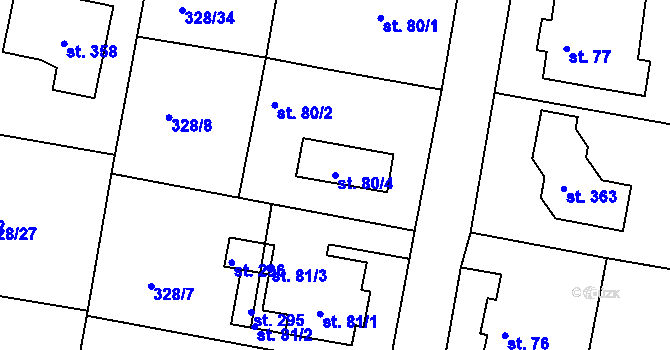 Parcela st. 80/4 v KÚ Okrouhlice, Katastrální mapa