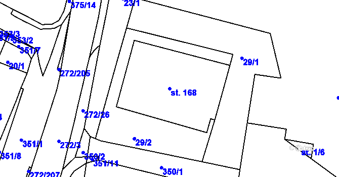 Parcela st. 168 v KÚ Okrouhlice, Katastrální mapa