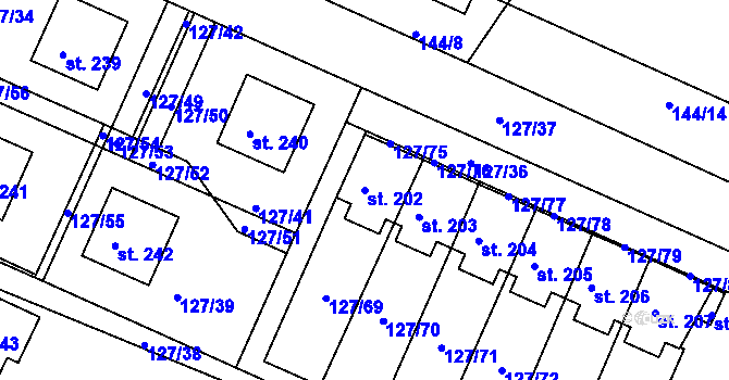 Parcela st. 202 v KÚ Okrouhlice, Katastrální mapa