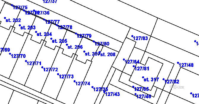 Parcela st. 208 v KÚ Okrouhlice, Katastrální mapa