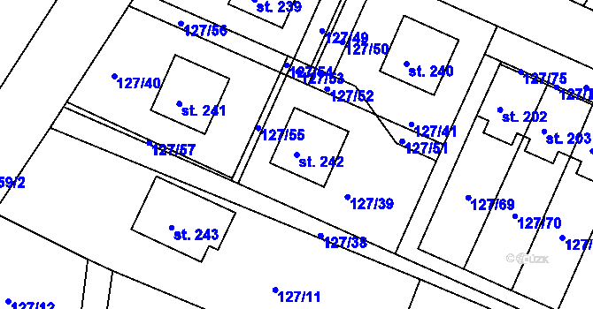 Parcela st. 242 v KÚ Okrouhlice, Katastrální mapa