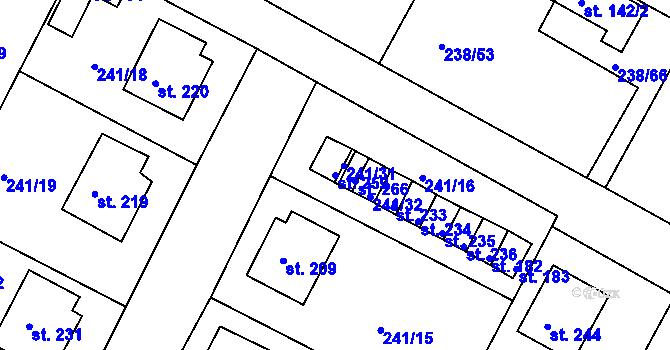 Parcela st. 259 v KÚ Okrouhlice, Katastrální mapa