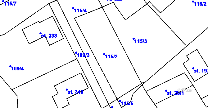 Parcela st. 115/2 v KÚ Okrouhlice, Katastrální mapa