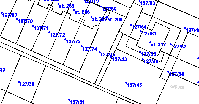 Parcela st. 127/35 v KÚ Okrouhlice, Katastrální mapa