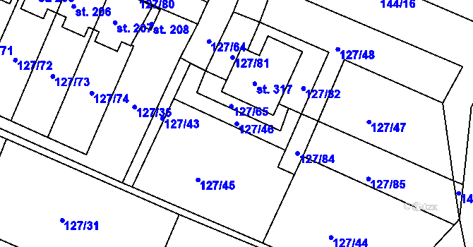 Parcela st. 127/46 v KÚ Okrouhlice, Katastrální mapa