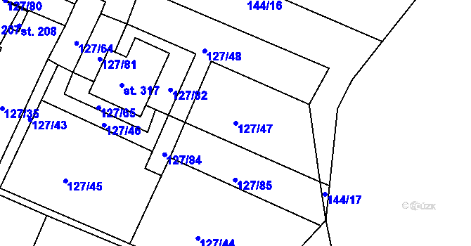 Parcela st. 127/47 v KÚ Okrouhlice, Katastrální mapa