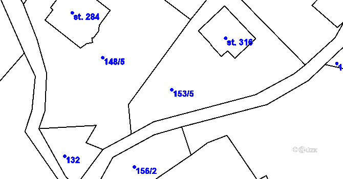 Parcela st. 153/5 v KÚ Okrouhlice, Katastrální mapa